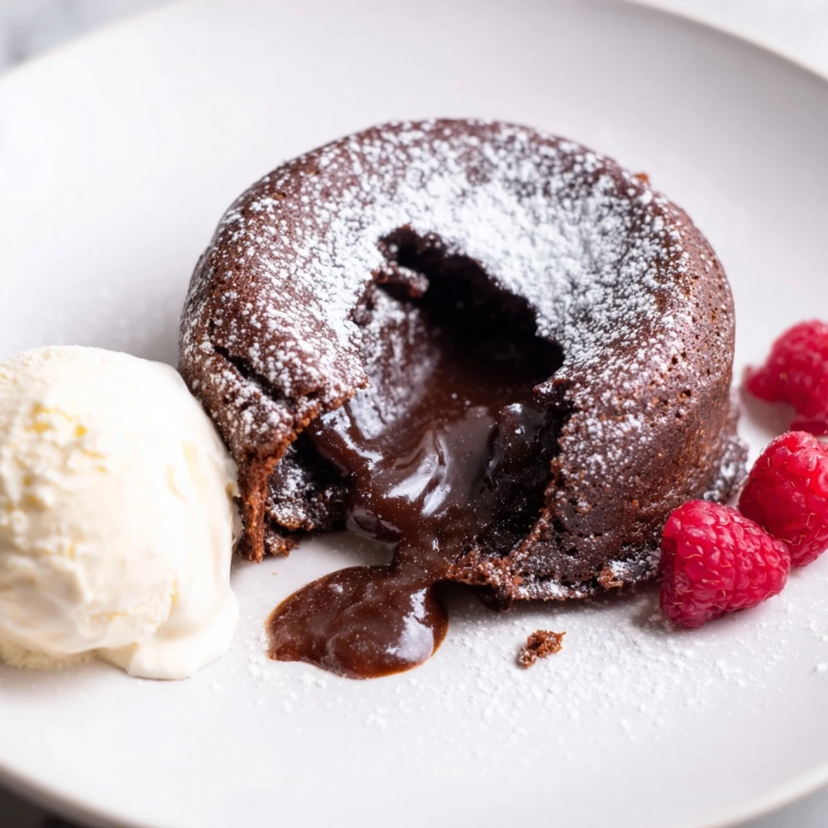 Molten cocoa center of rich dark chocolate lava cakes, perfect for a romantic dessert date night.