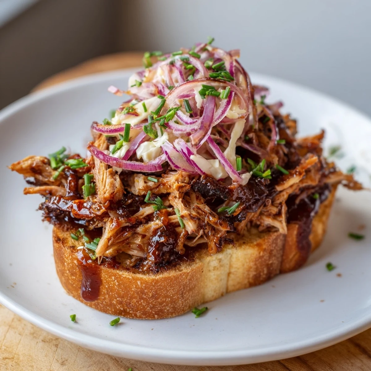 Smoky fire-kissed BBQ pulled pork sandwiches, a mouthwatering American classic, served with fresh herbs and onions.