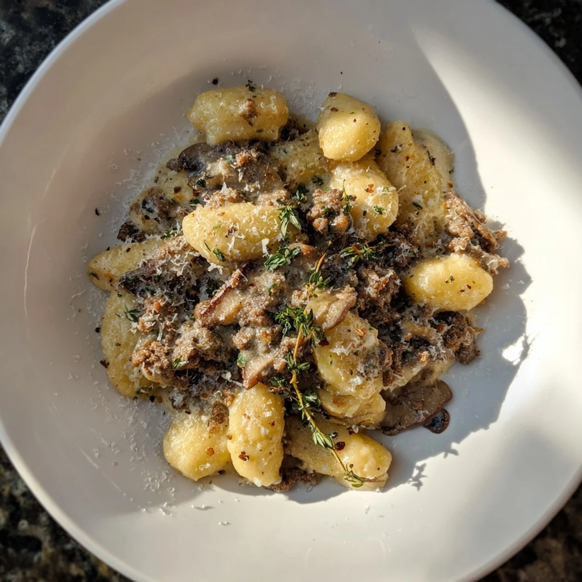 Fragrant and comforting, this skillet of Woodsy Skillet Sausage and Mushroom Gnocchi is perfect for dinner.