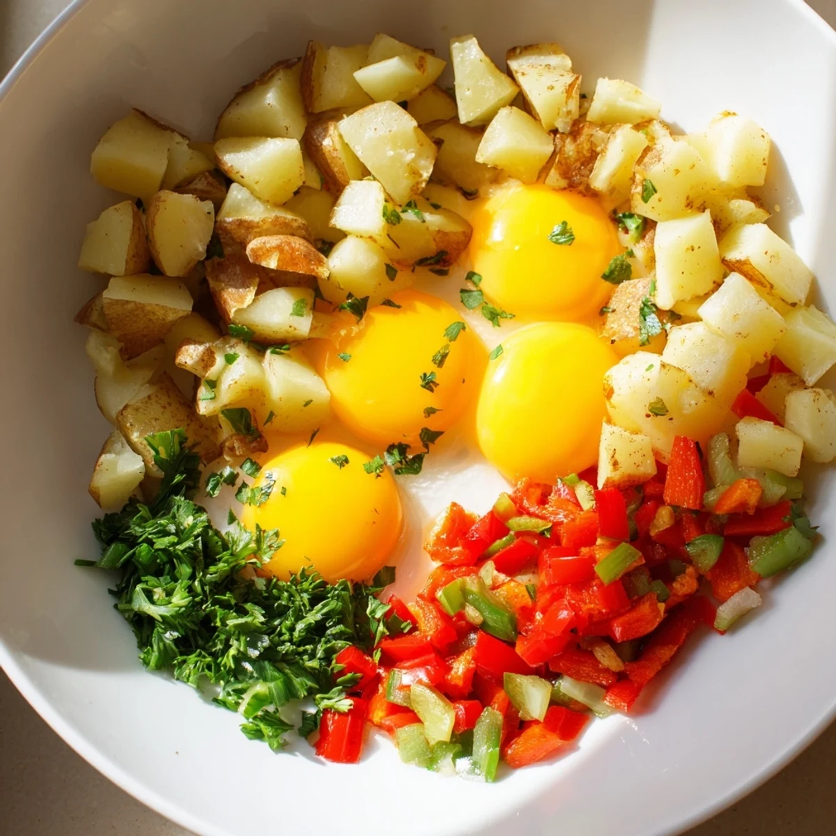Golden potatoes and sunny eggs star in this delicious Simple Skillet Egg and Potato Hash.