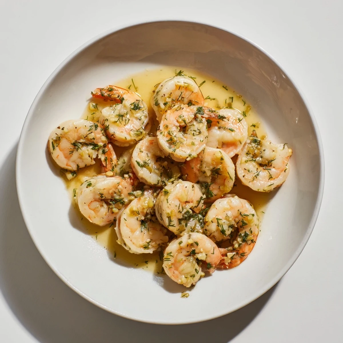 Close-up of Light & Bright Lemon Herb Shrimp Scampi, showcasing juicy shrimp in a zesty, bright lemon sauce.