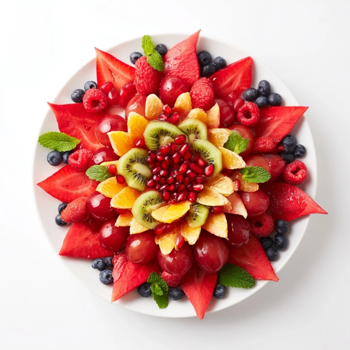 Festive Poinsettia Fruit Bowl creation, featuring bright red berries in a beautiful, delicious holiday arrangement.