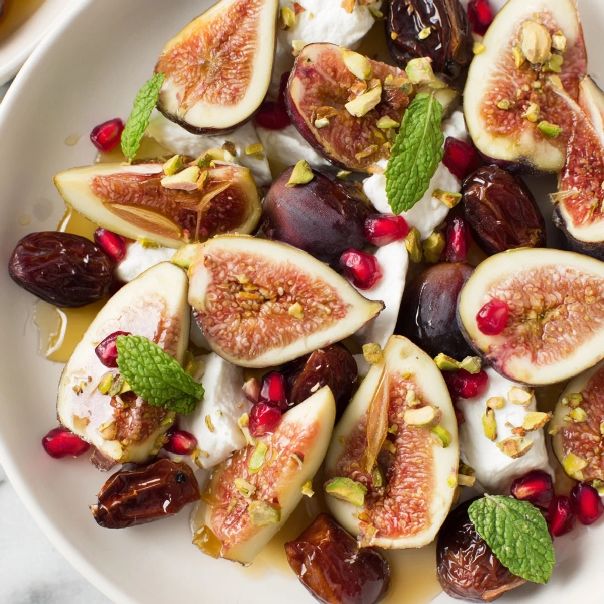 Enjoy this elegant Snowdrift Platter: Sweet figs and dates arranged beautifully, dusted with coconut snow.