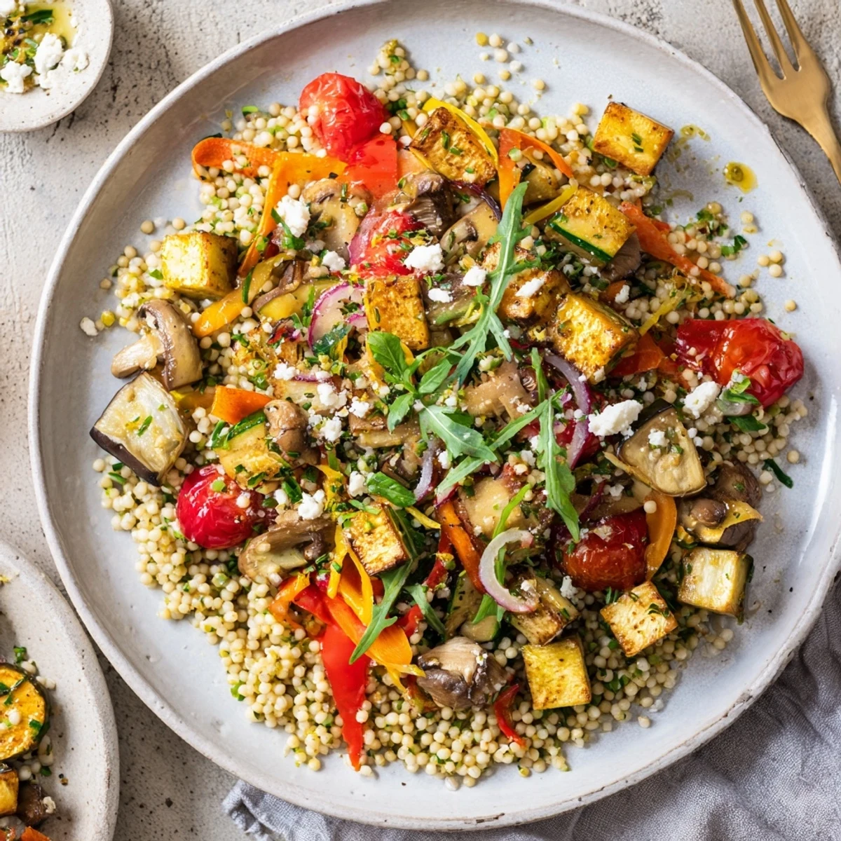 Vibrant plate of The Spice Route: cooked vegetables and grains represent global cuisine fusion.