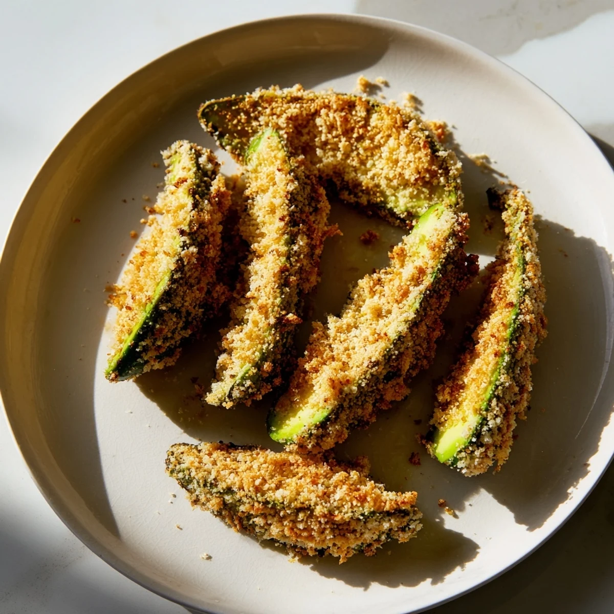 Golden, perfectly crisp baked avocado fries, ready to dip in creamy aioli, a tasty appetizer.