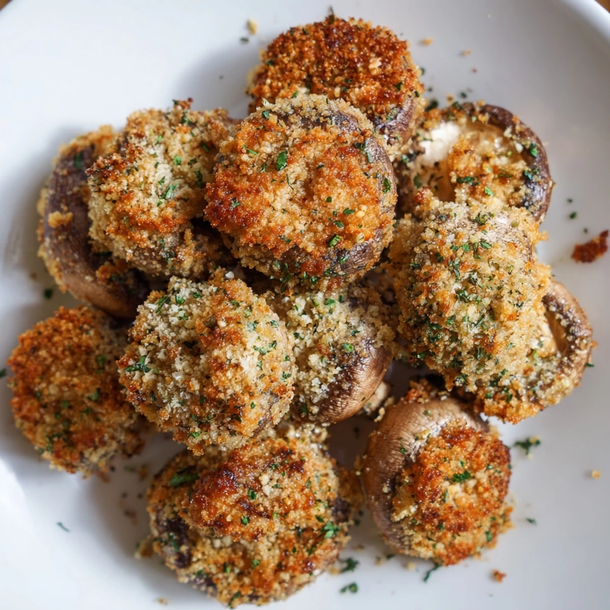 Close-up of deliciously crispy Ranch-Seasoned Mushrooms, perfect for snacking or a vegetarian appetizer.
