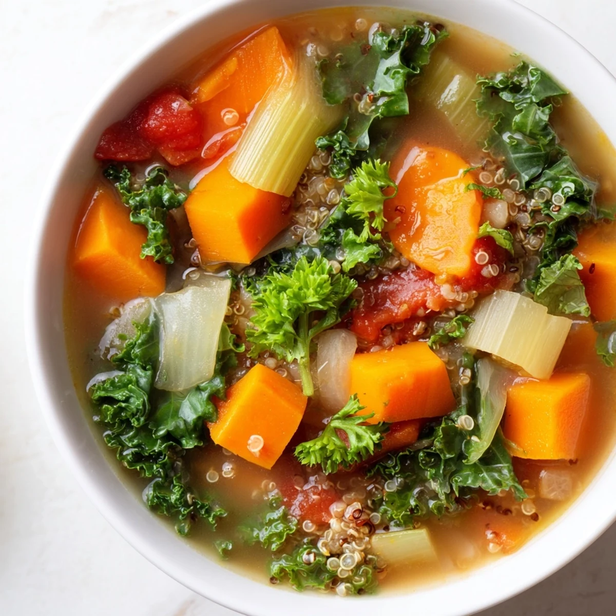 Hearty and flavorful Nourishing Winter Veggie Soup, a comforting vegetarian meal served in a bowl.