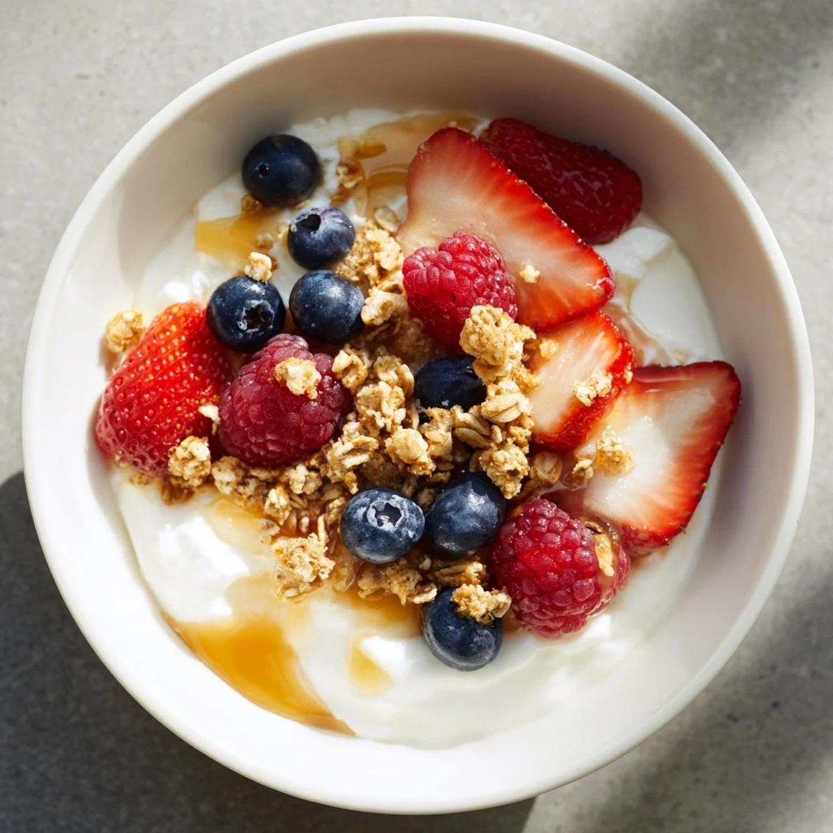 Enjoy a Cottage Cheese Hot Honey Bowl: Fluffy cottage cheese, hot honey, berries, a delightful quick breakfast.