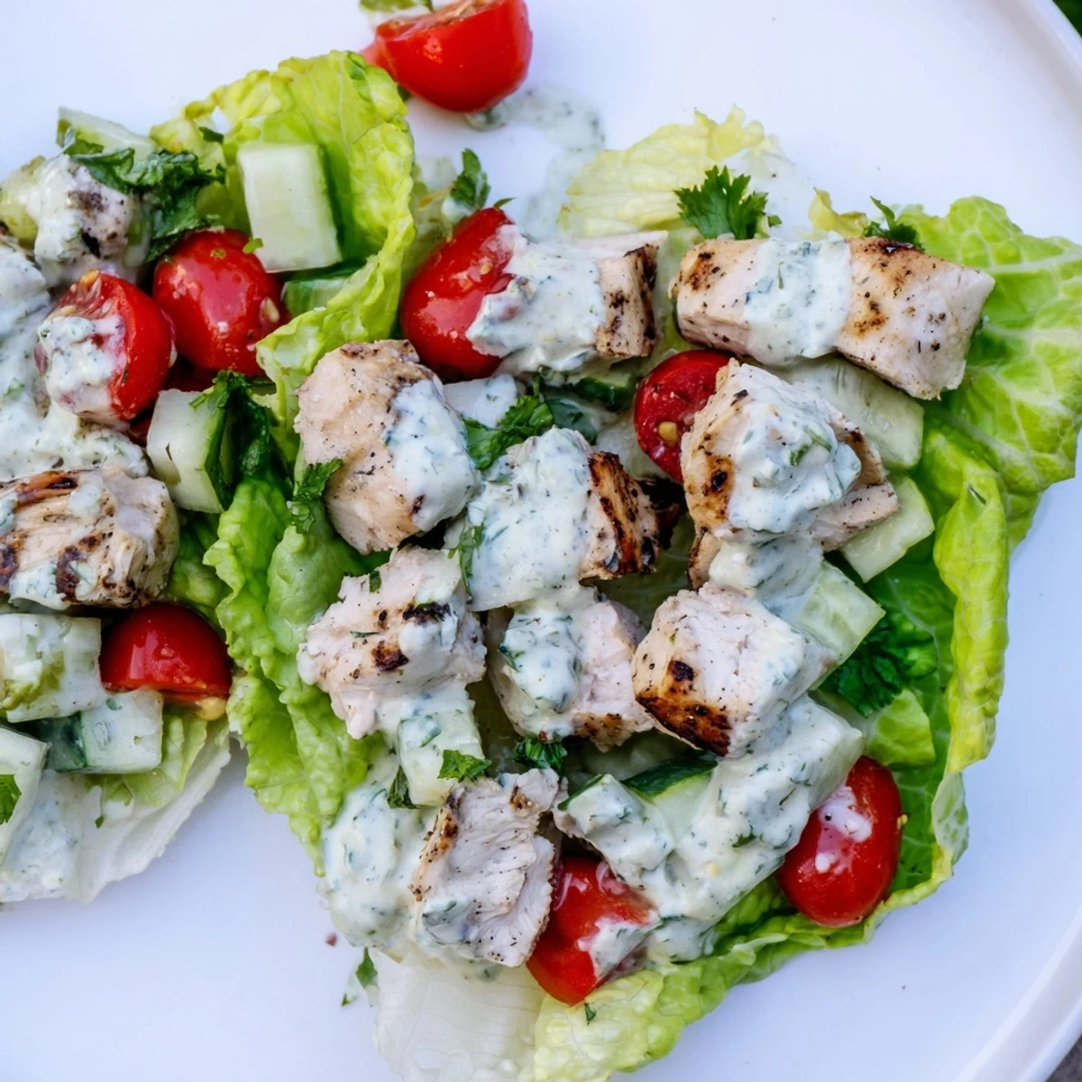 Freshly blended jalapeño ranch dressing drizzled over tender chicken, crunchy romaine, and vibrant veggies, garnished with cheddar and tortilla strips.