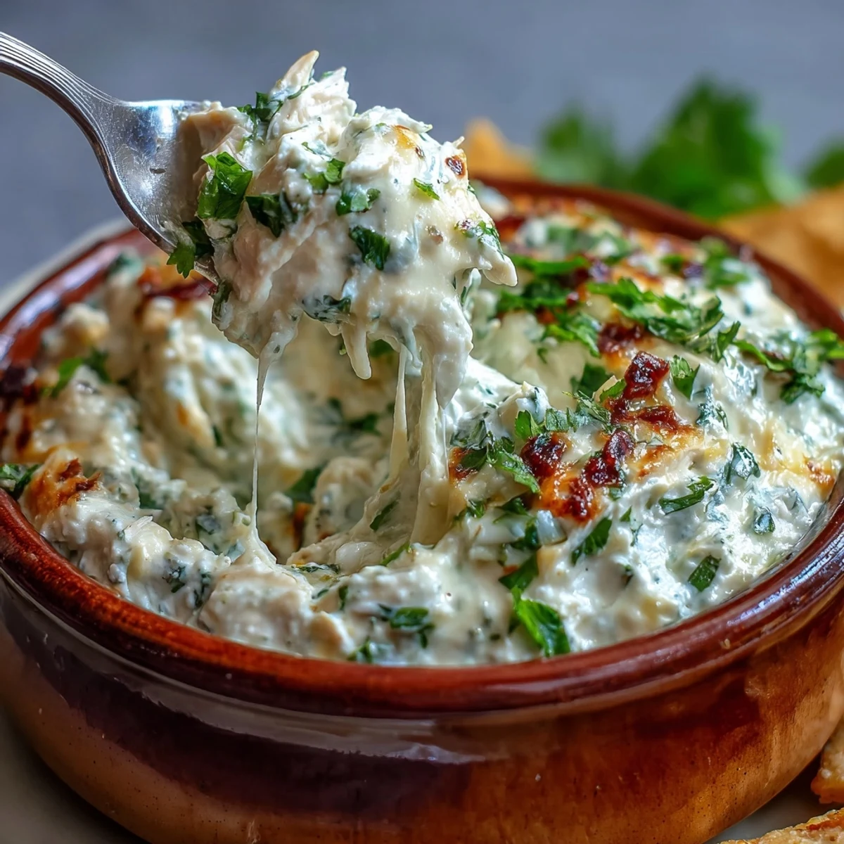 Golden-brown Cilantro and Lime Chicken With Scoops baked bubbly with melted Monterey Jack cheese.