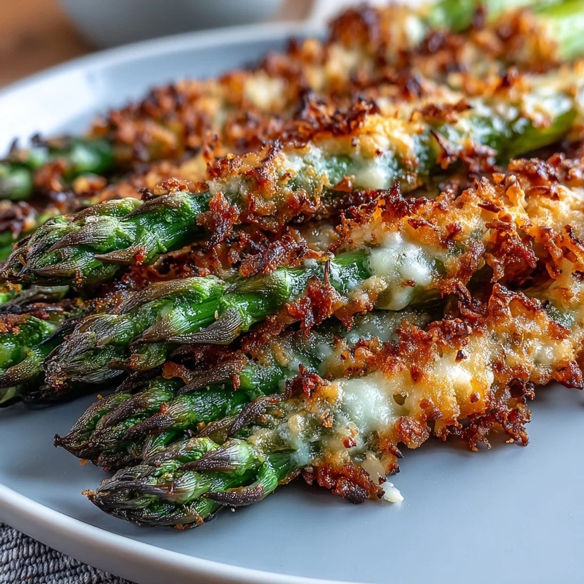 Tender Crispy Asparagus Asiago Spears baked to golden perfection, served hot with a creamy dipping sauce.