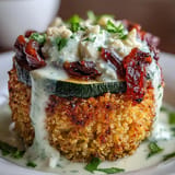 2. Healthy and colorful bell peppers filled with quinoa, zucchini, tomatoes, and melted goat cheese, perfect for a vegetarian dinner.  