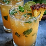 Pineapple Coconut Agua Fresca with Lime, a vibrant tropical drink swirling with fresh fruit.