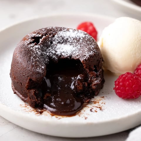 Warm, dark chocolate lava cakes, melting inside, drizzled with powdered sugar for dessert.