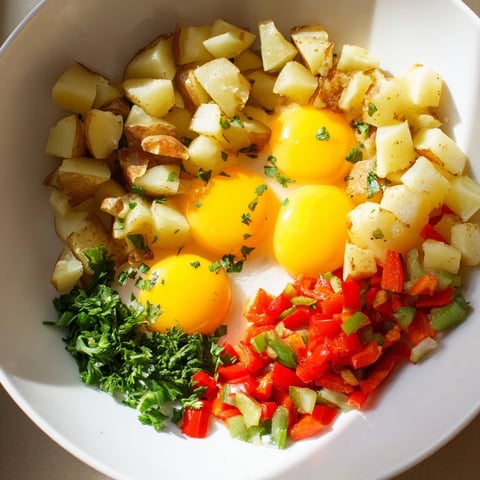 Golden potatoes and sunny eggs star in this delicious Simple Skillet Egg and Potato Hash.