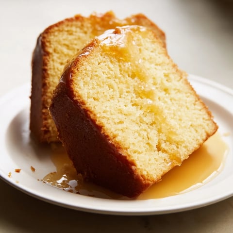 Golden honey pound cake, a moist, golden dessert from a family recipe, ready to enjoy.