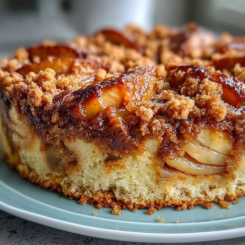 Golden baked apple cake with cinnamon topping, warm and comforting.