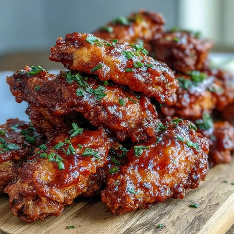 Golden-brown Fried Chicken Wings, coated in a crispy flour and cornstarch crust, drizzled with zesty Buffalo sauce.