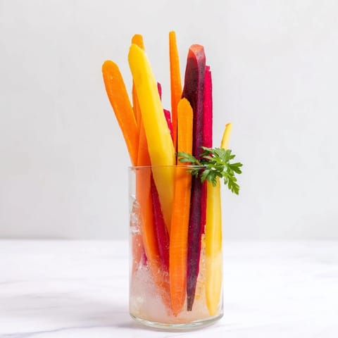 Simple Crudités: a rainbow of crisp carrot sticks standing tall in elegant glasses, ready to enjoy.