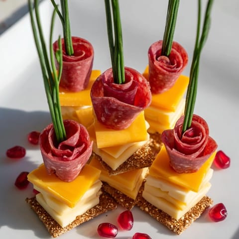 Savor the visual of this Layered Urban Skyline, featuring fresh cheeses and savory meats, ready to enjoy.