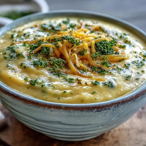 Homemade Butternut Squash Broccoli Cheddar Soup topped with roasted broccoli florets.