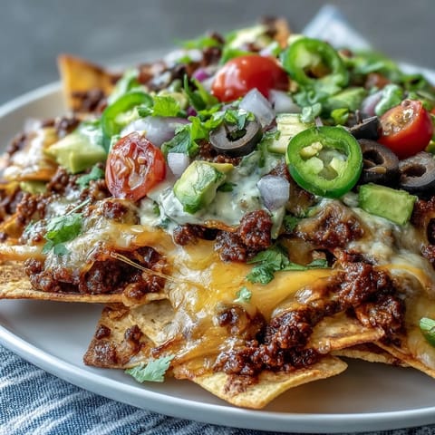 Loaded Baked Nachos topped with jalapeños, black beans, and fresh cilantro served on a warm baking sheet.