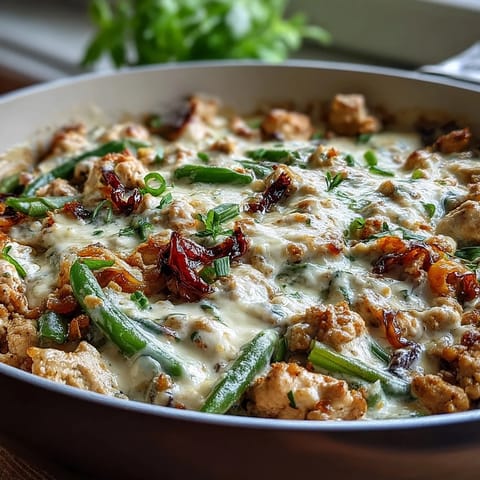 Creamy Ranch Turkey & Veggie Skillet with colorful vegetables and melted cheddar, served over pasta.