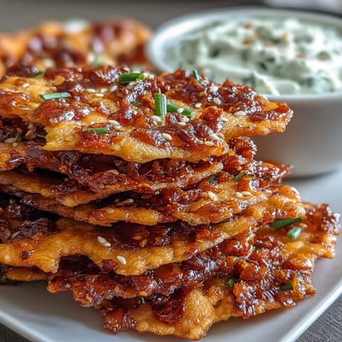 Freshly baked triangular naan chips coated in chili crisp and garlic powder wait to be dipped into a cool, tangy yogurt cucumber sauce.