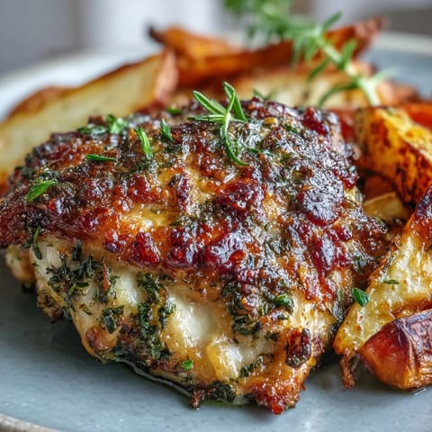 Succulent herb-crusted chicken and caramelized root vegetables, a wholesome sheet pan dinner perfect for busy weeknights.
