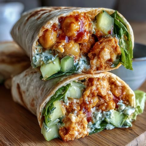 Vegan Buffalo Chickpea Salad Wraps