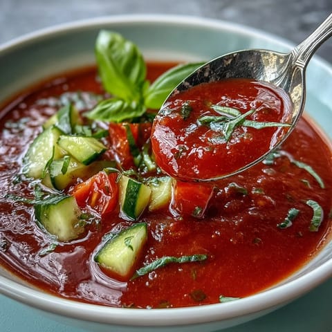 Cool and refreshing Slim Summer Gazpacho with Cucumber, Tomato, and Bell Pepper, perfect for hot summer days and healthy eating.  
