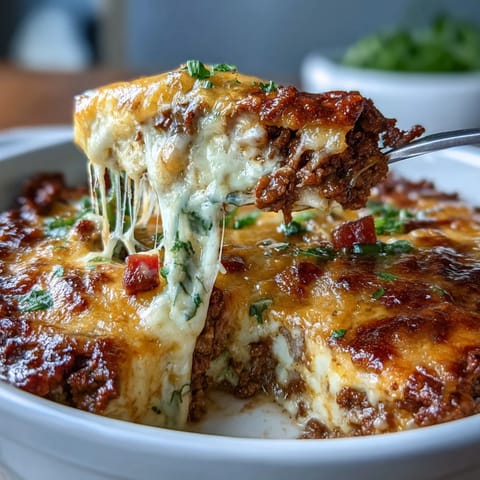 Keto taco casserole with cheesy topping and cauliflower rice, baked until bubbly and golden, offering a low-carb twist on classic comfort food.  