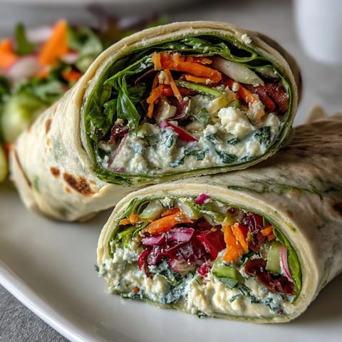 Colorful spring vegetable and hummus wraps with spinach tortillas, filled with crisp carrots, cucumber, and bell pepper.  