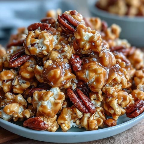 Sweet and salty Baseball Season Popcorn Mix with crunchy peanuts and rich caramel drizzle, perfect for game day snacking.