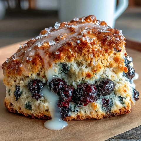 Golden blueberry lemon sourdough scones with bursts of juicy berries and bright citrus zest, baked until lightly crisp on top.