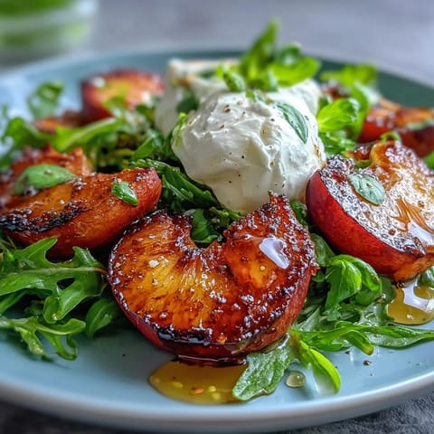 Grilled Peach Burrata Honey Salad
