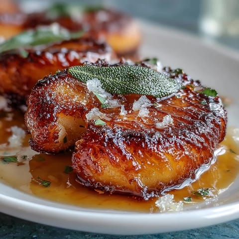 Golden brown butter sage gnocchi in skillet, crispy gnocchi tossed in nutty sauce with fresh sage leaves.  