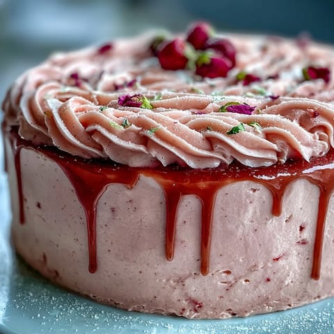 Moist pink velvet cake with delicate rosé flavor, perfect for celebrations.