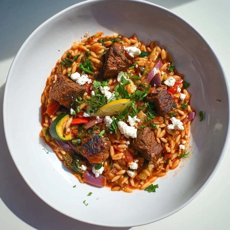 Imagine the earthy aroma of this Smoky Mediterranean Lamb and Orzo Supper, ready for a comforting weeknight meal.