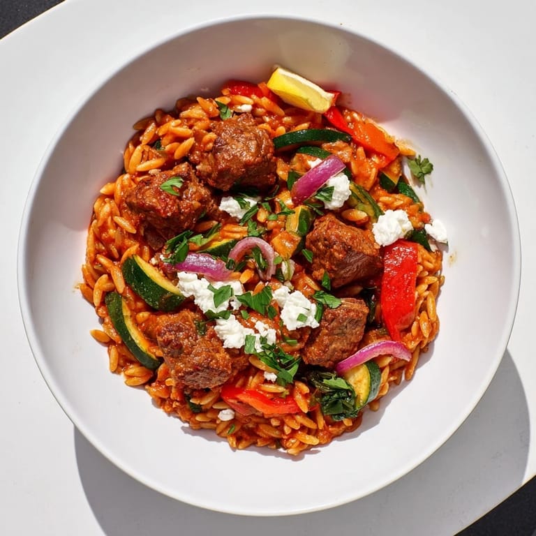 Tender lamb and orzo simmered in a spiced tomato broth, this Smoky Mediterranean Lamb supper looks delicious.