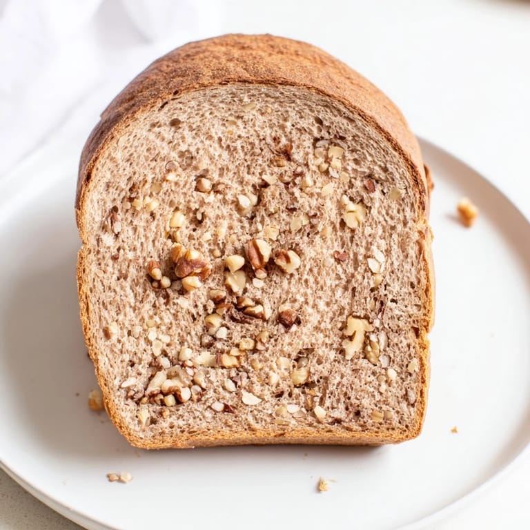 Enjoying a slice: This Nutty Whole Wheat Loaf Bread features a soft interior and satisfying nut pieces.