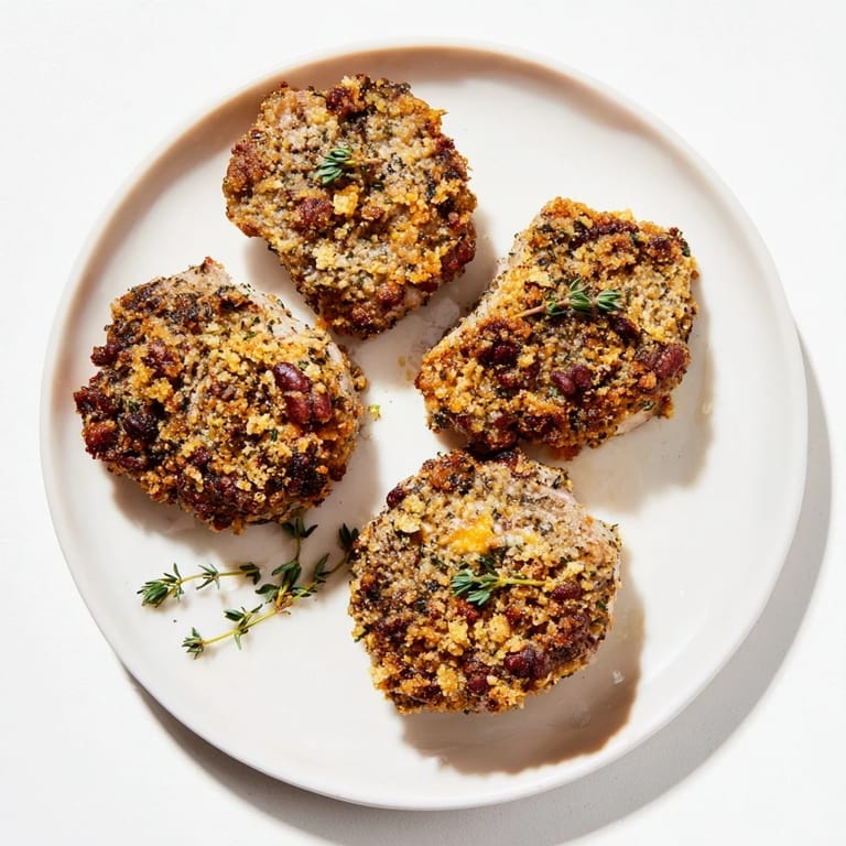 Imagine crispy pecan crust on this Thyme and Pecan Crusted Pork Tenderloin, a flavorful American main course.