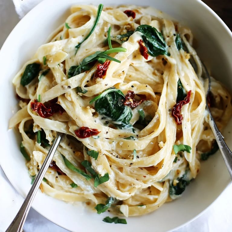 Vibrant image of One-Pot Creamy Tuscan Garlic Herb Pasta, showcasing the rich cream sauce and tender pasta.