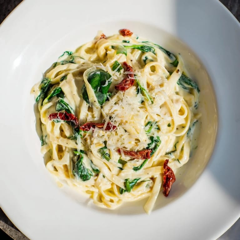 Savor the creamy sauce: One-Pot Creamy Tuscan Garlic Herb Pasta, loaded with sun-dried tomatoes and fresh herbs.