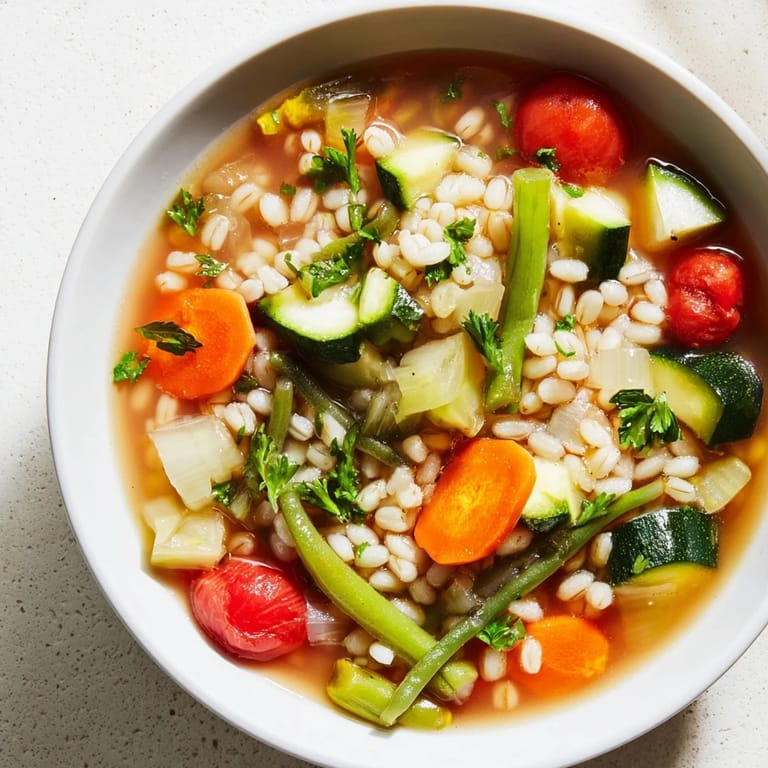 Hearty and flavorful simple homemade grain and vegetable soup, perfect for a cozy, healthy dinner.