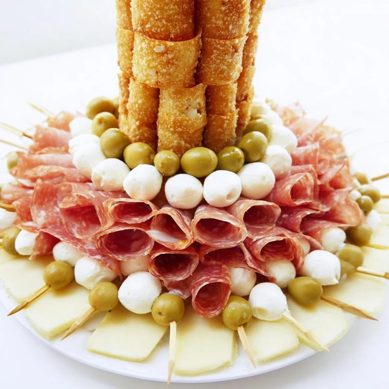 Salty prosciutto and fresh mozzarella star in this fractal tree branching bread platter appetizer.