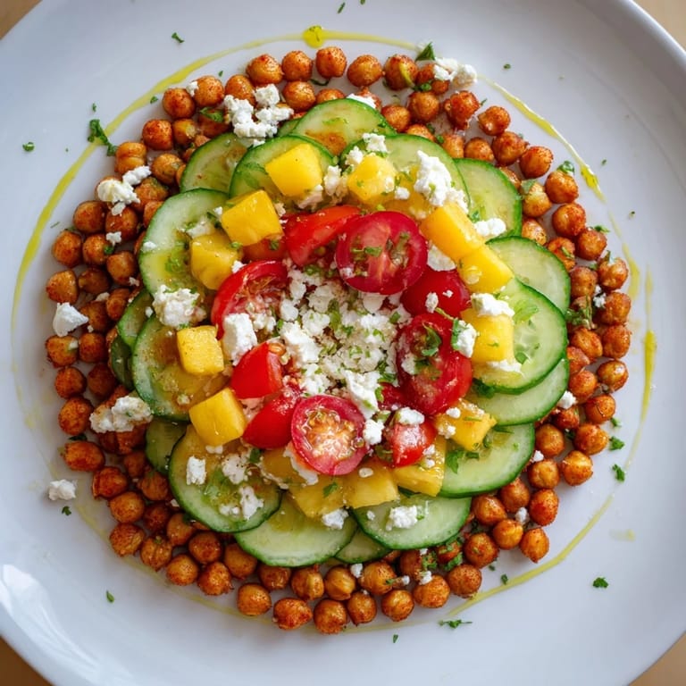 A stunning concentric rings of flavor salad: juicy watermelon and feta arranged beautifully for serving.
