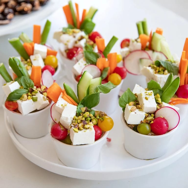 An elevated view of the "Hanging Gardens" appetizer arrangement, featuring fresh vegetables and delightful dips.