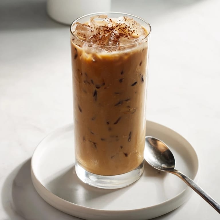 Enjoy a refreshing Iced Brown Sugar Oat Latte: a layered coffee drink, perfect for a hot day.