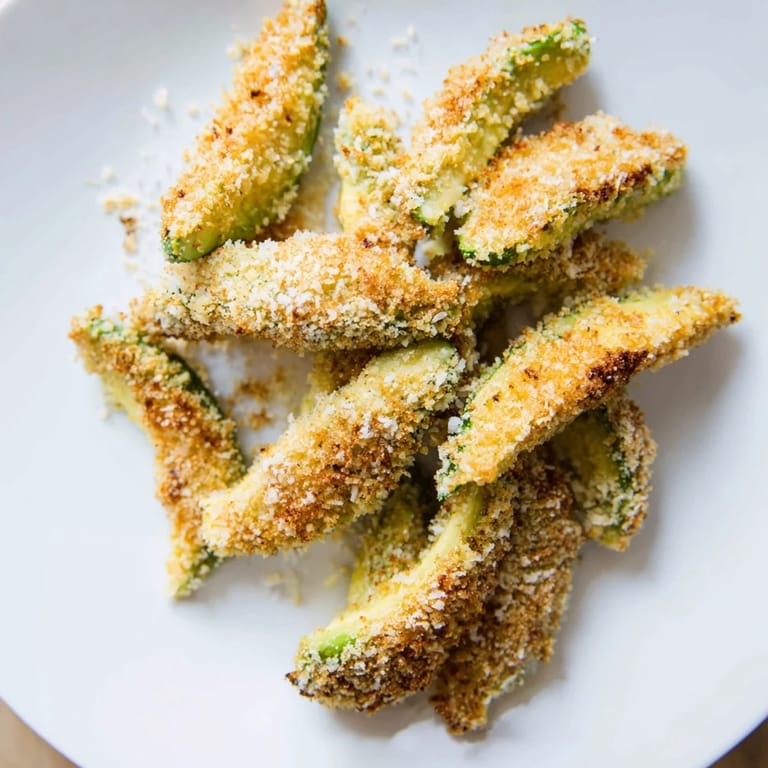 Imagine the crunchy exterior of these prepared crispy baked avocado fries—a vegetarian delight for sharing.